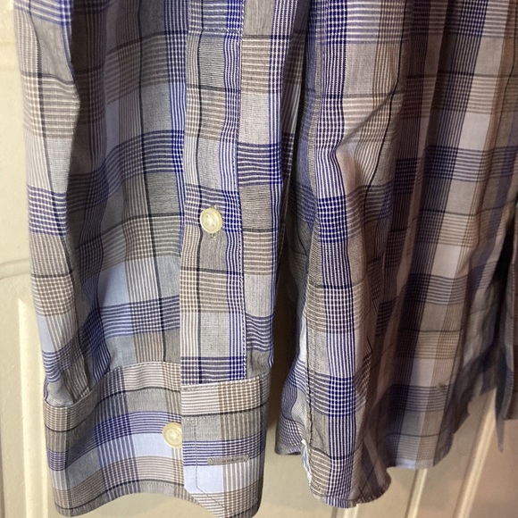 BANANA REPUBLIC💫Mens Blue/Gray Plaid Non-Iron Dress Shirt - Picture 4 of 8